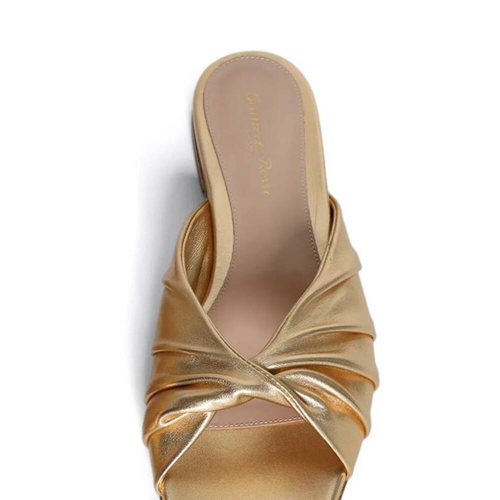 Gianvito Rossi Draped Metallic Nappa Silk Flat Mule Sandals in Mekong Gold 39 - Picture 2 of 5